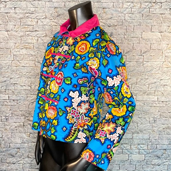 Kimono Jacket Braided Buttons Handmade Item Size Medium Cropped Floral - Picture 4 of 6